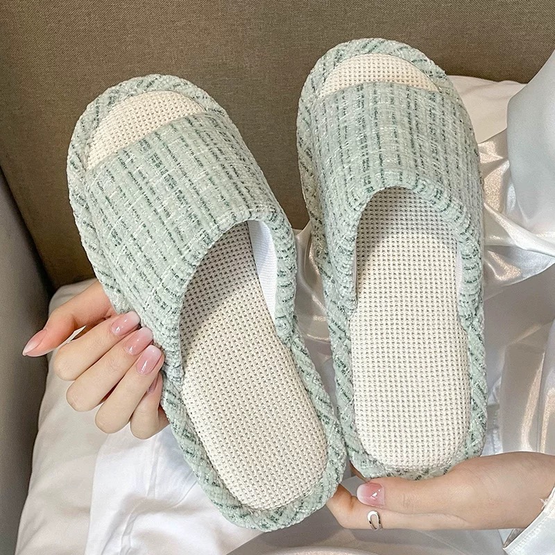 日本无印亚麻棉拖鞋四季居家