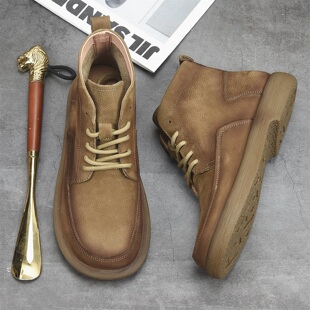 秋冬季新款工装鞋男复古高帮马丁靴真皮休闲男鞋潮流百搭中帮靴子