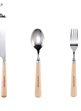CAPTAIN STAG刀叉勺餐具木质手柄日本产户外野餐居家家用露营装备