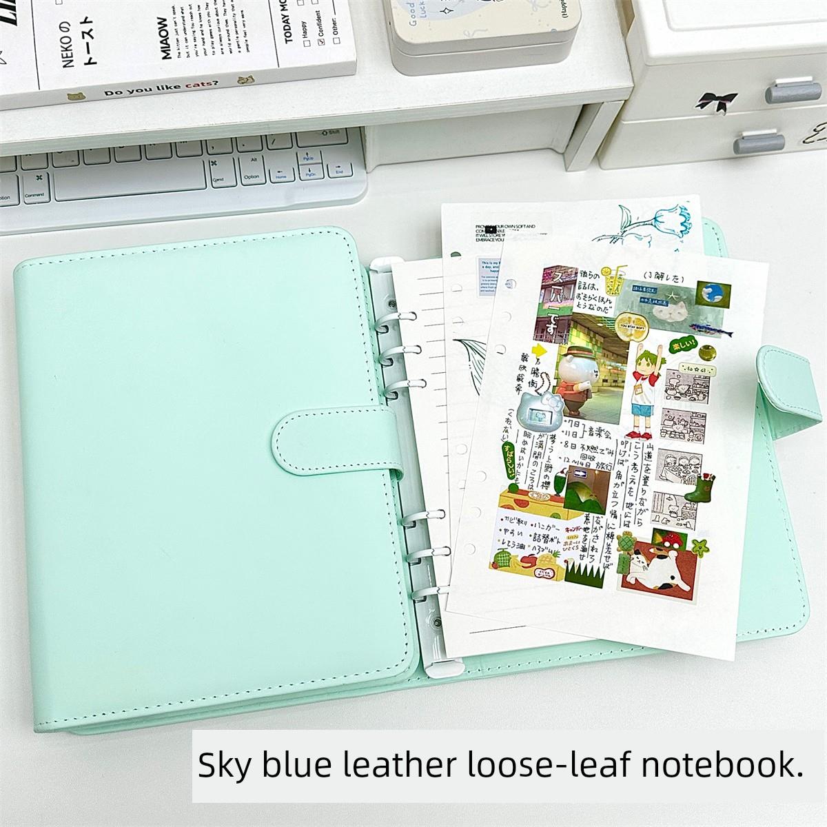 ins高颜值天青色A5PU活页本学生磁吸软皮防水纯色笔记本记事本子