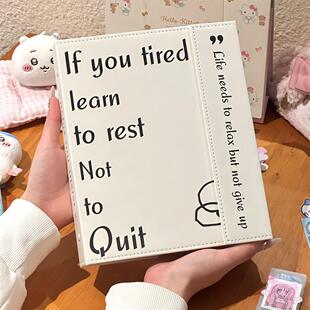 ins纯白色英文北欧风大A5皮质磁吸翻盖卡册简约小众高颜值收纳册