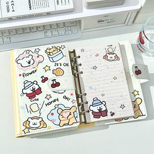 线条小狗A6皮面笔记本本子全彩内页学生女生高颜值ins风活页本