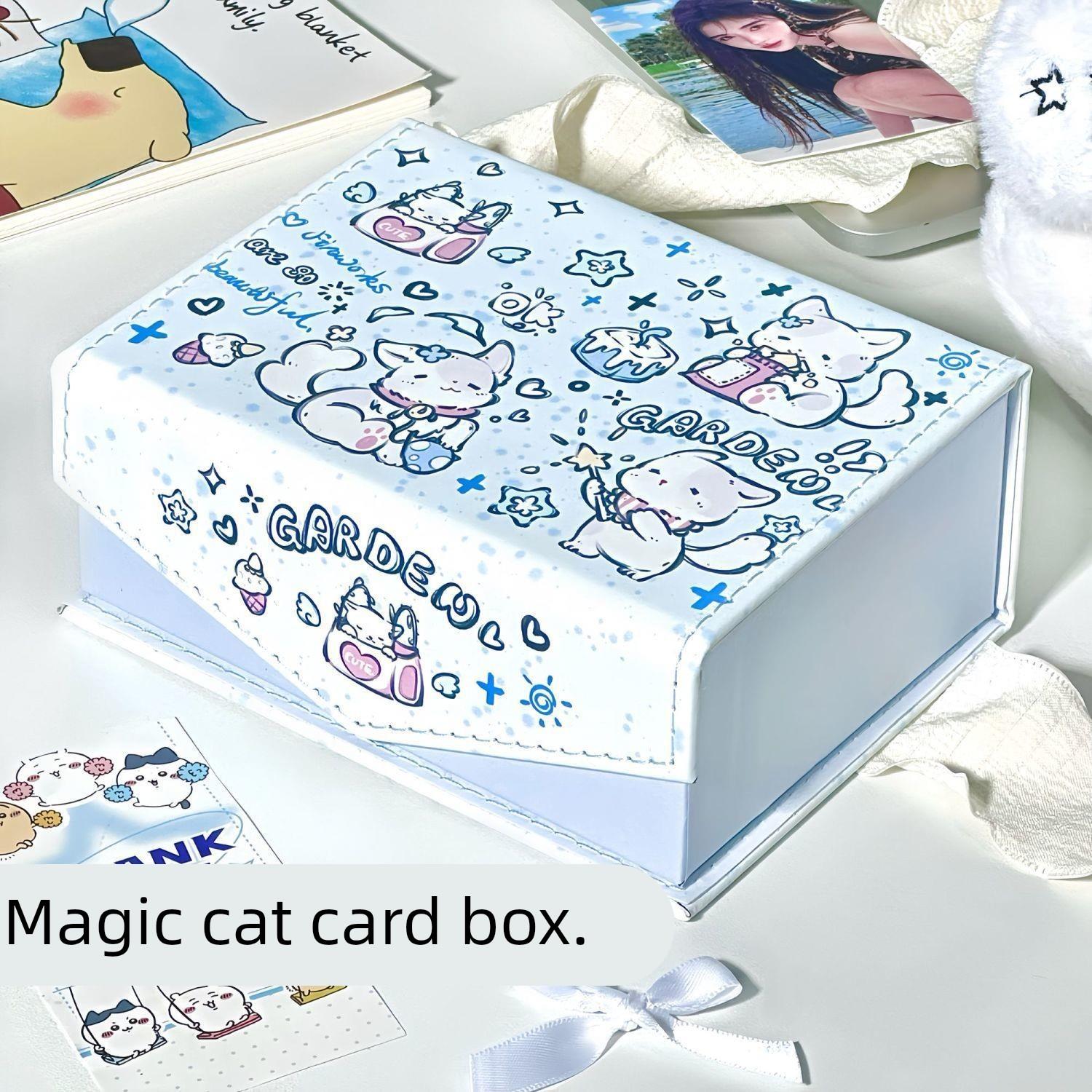 可爱猫猫高颜值皮质卡盒学生少女心桌面防尘防水磁吸翻盖收纳盒