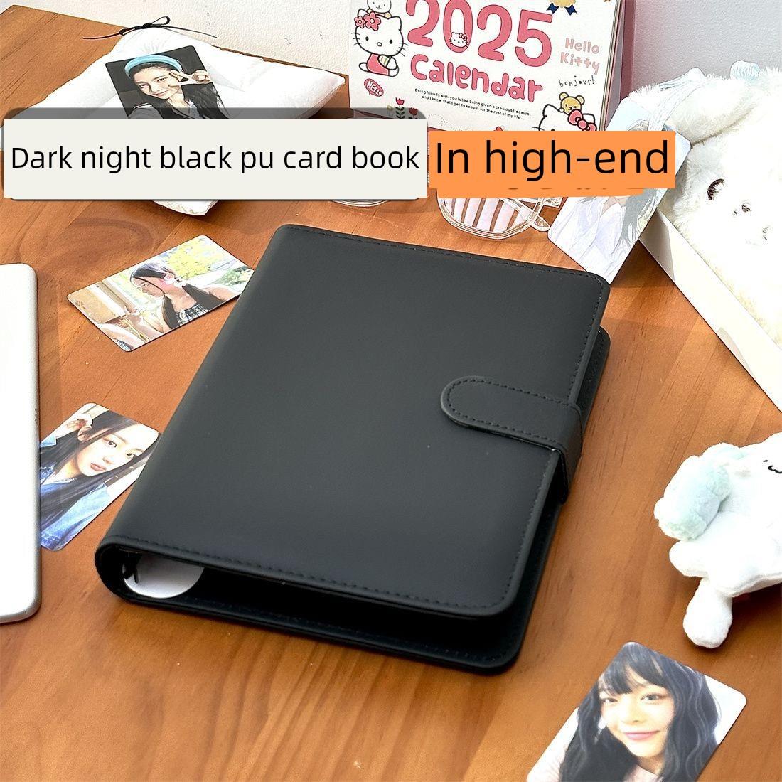 ins高级暗夜黑纯色PU皮质卡册A5四宫格活页小卡拍立得照片收纳册