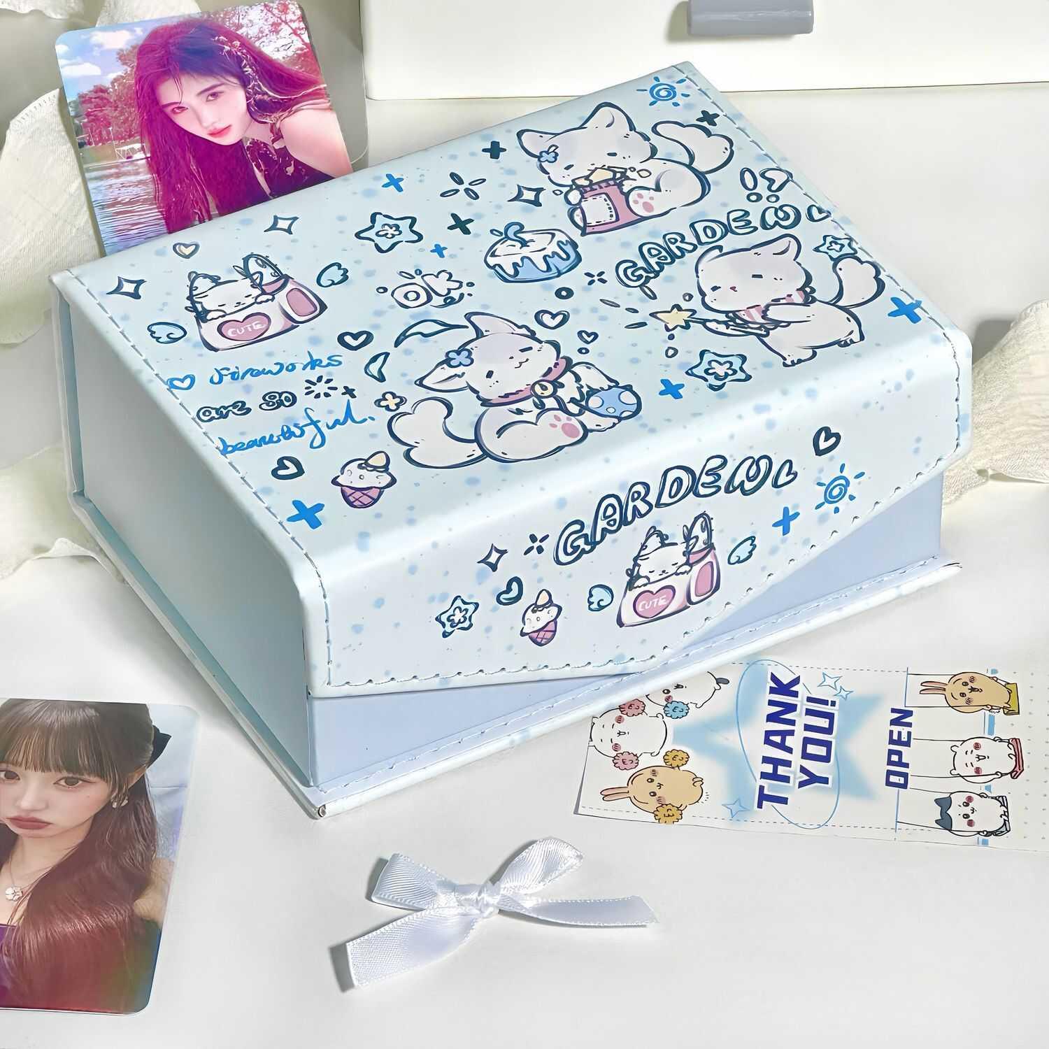 超可爱魔法小猫皮质卡盒防尘带盖磁吸高颜值可爱带盖少女心收纳盒