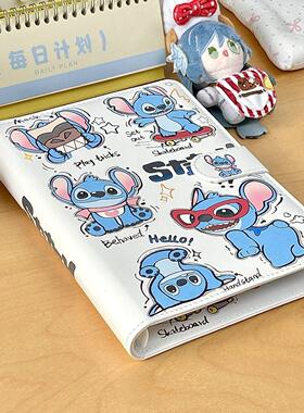 新款蓝色史迪仔A5PU卡册学生高颜值四宫格活页小卡收纳册卡通相簿