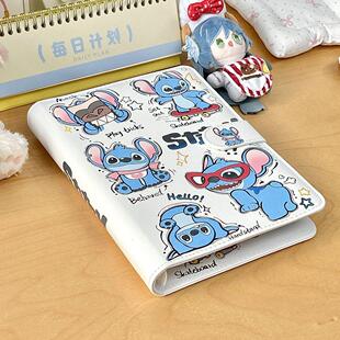 新款蓝色史迪仔A5PU卡册学生高颜值四宫格活页小卡收纳册卡通相册