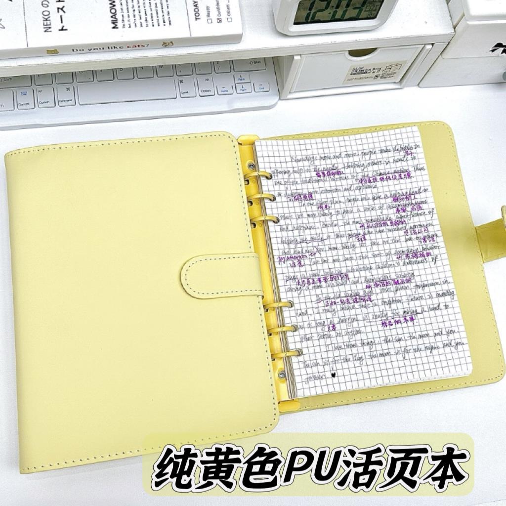 ins纯色高颜值A5PU皮质活页本中小学生磁吸加厚横线笔记本记事本