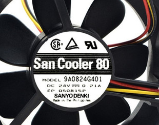 0.21A 8025 3线 SANYO三洋 变频器风扇 24V 测速 8CM 9A0824G401