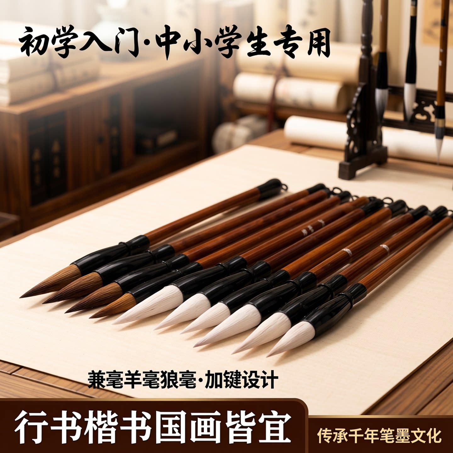 【满20支刻字】初学入门中小学生练习毛笔兼毫羊毫狼毫加键书画行书楷书国画毛笔
