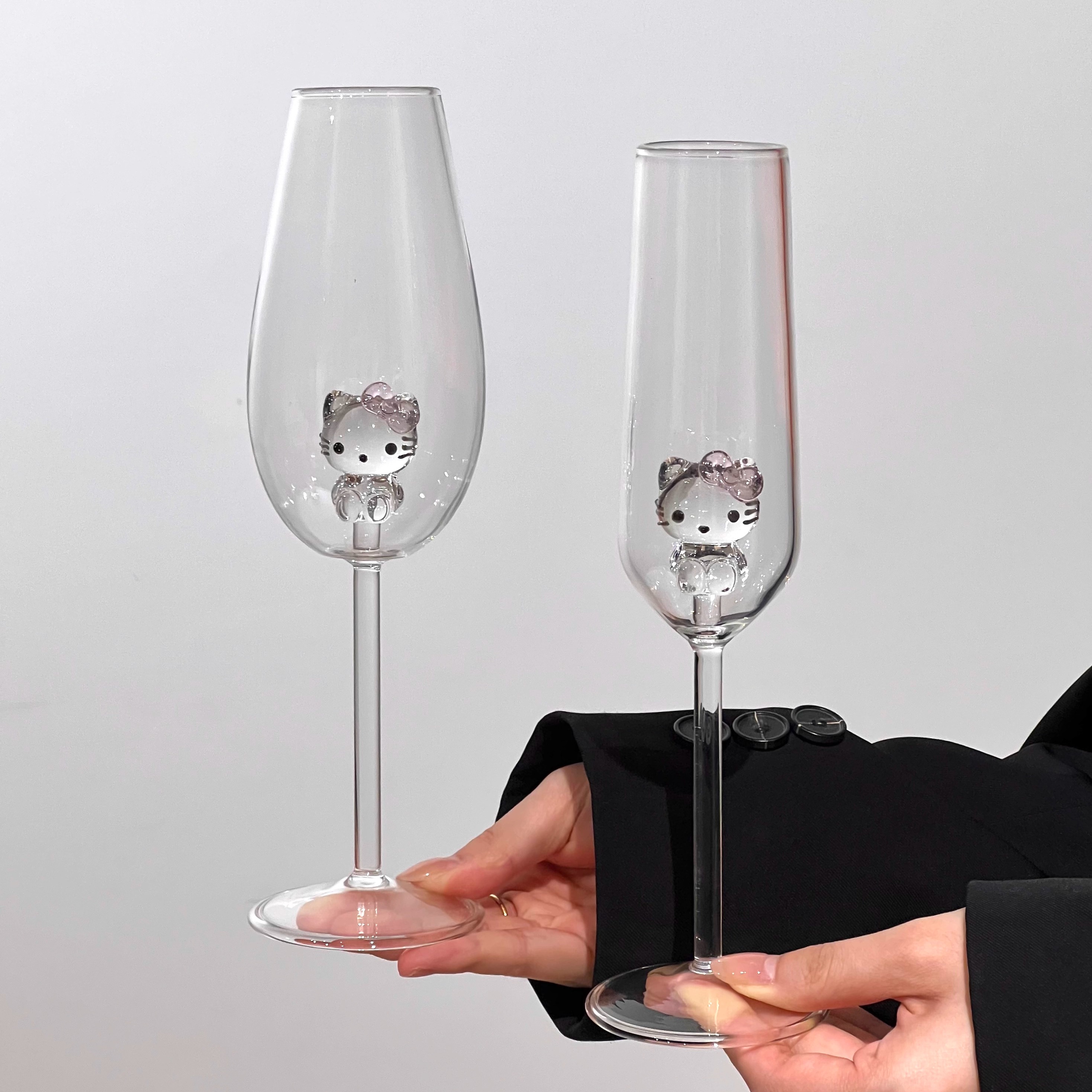 立体kt猫高脚杯高颜值原创圣诞树香槟红酒杯家用创意礼盒果酒杯