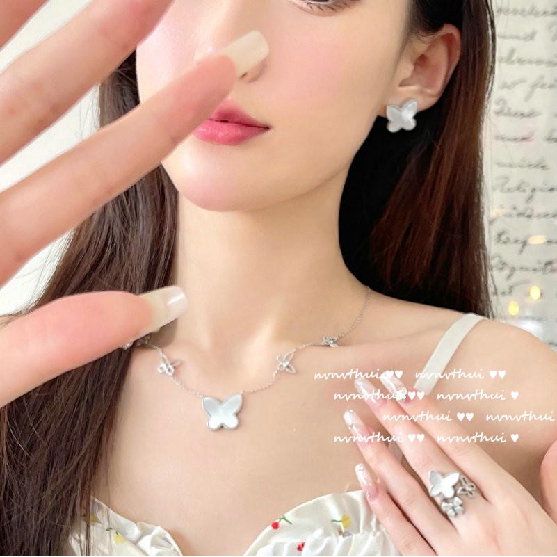 璨若星河蝴蝶宝石项链 美式精切镀18K金巴洛克贝母蝴蝶结戒指组合