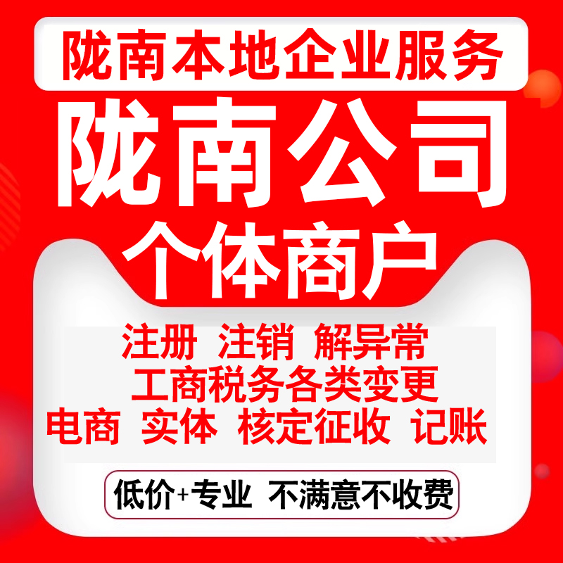 注册陇南武都宕昌两当西和康县文县公司营业执照变更代办个体注销