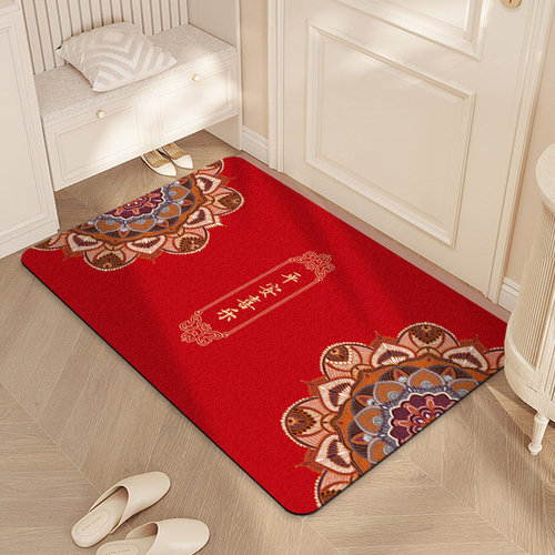 入户垫PU革过年喜庆一擦即净防滑耐脏大门口地垫红色进门客厅地毯