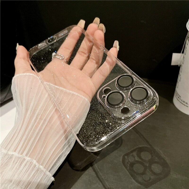 星空闪粉适用苹果16pro手机壳新款15女生保护套14Promax带镜头膜全包13硬壳Air透明14高级感12透明17P