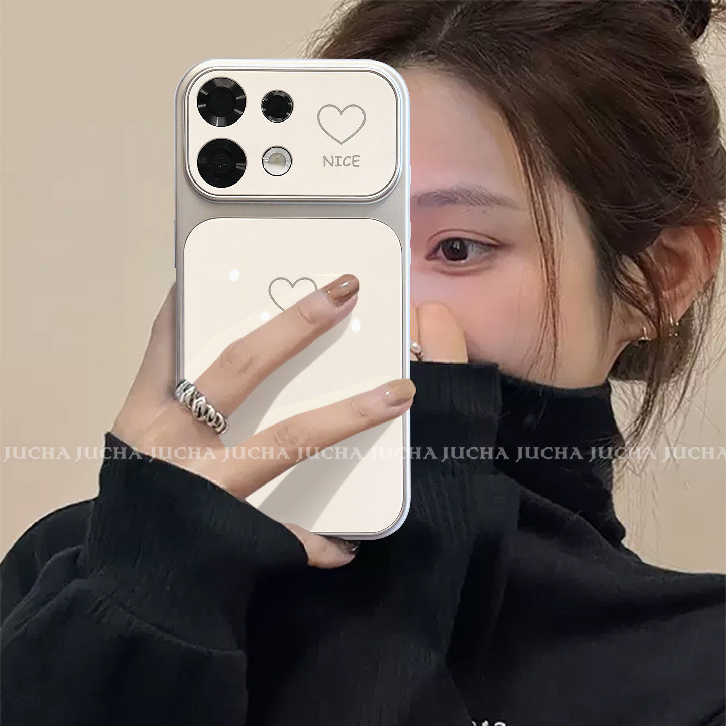 适用opporeno16手机壳全包镜头15por简约新款13防摔女款保护套ren14pro高级感韩系0pp0时尚潮流个性白色爱心