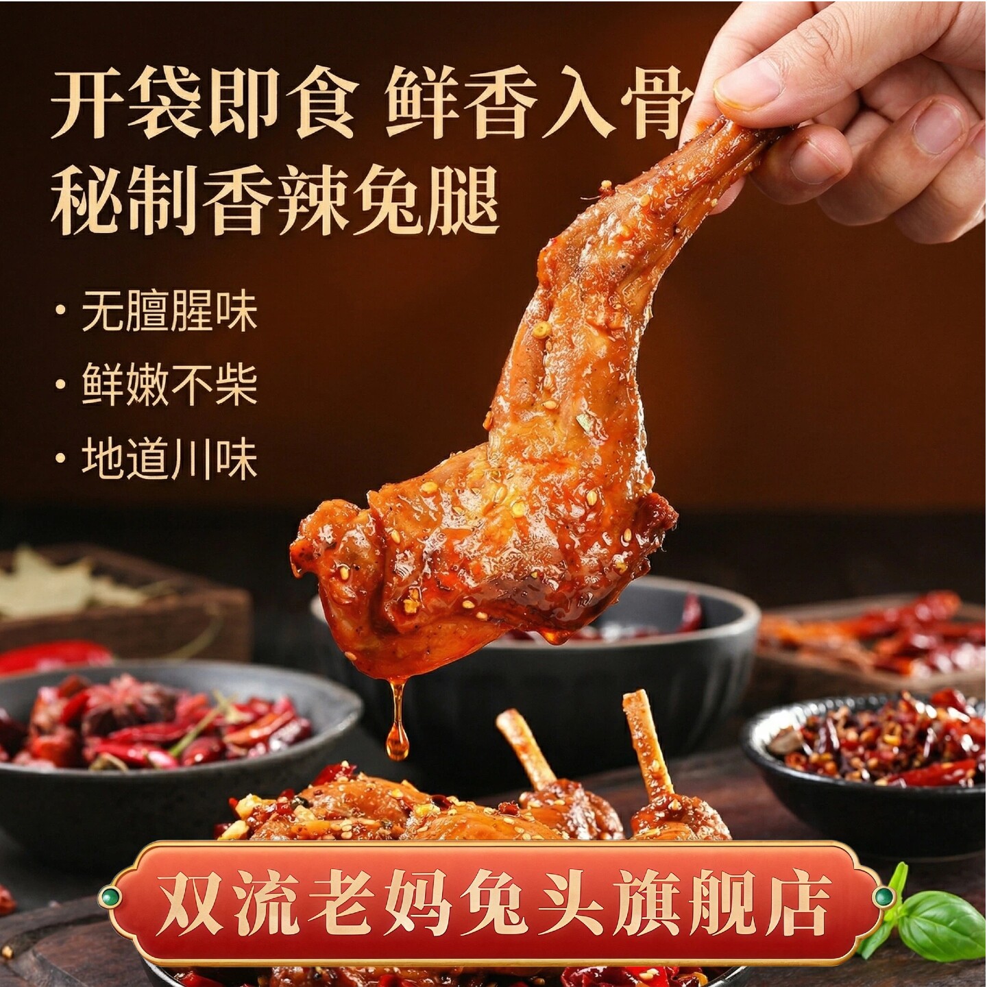 双流老妈兔头旗舰店五香兔腿正宗川味五香组合装开袋即食办公零食图片