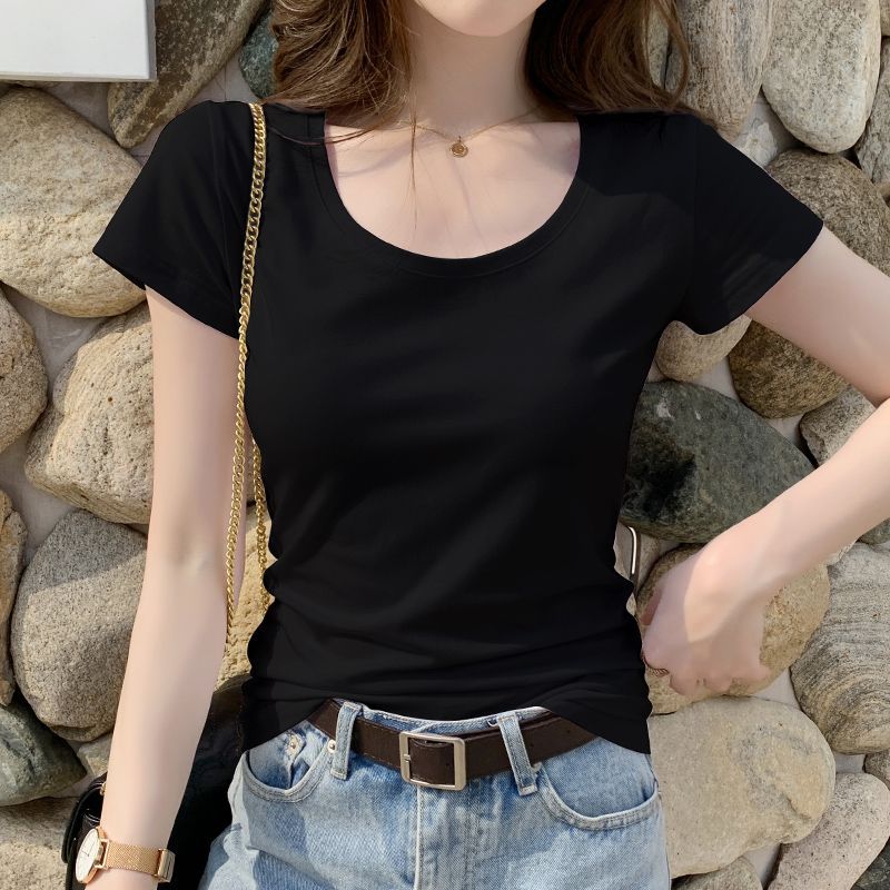 白色t恤女短款修身2025年新款夏季设计感大码半袖上衣女