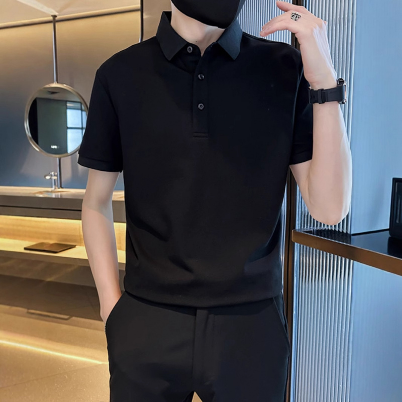 灰色短袖男polo衫痞帅衬衫潮牌商务休闲男装上衣2025新款夏季