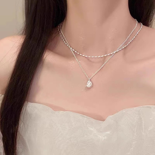 EmoPluto「柔雾」珍珠吊坠项链双层叠戴温柔风小众锁骨链2025新款