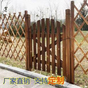 户外防腐木围栏实木栅栏门单双开门花园庭院公园篱笆围墙隔断装 饰