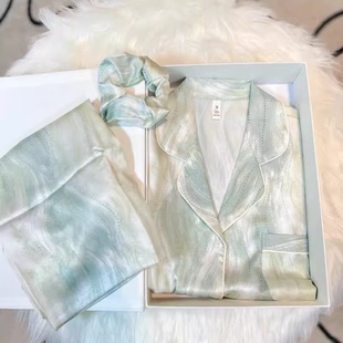 小红书推荐春秋流光高级长袖真丝睡衣女士网红风长袖家居服礼盒装