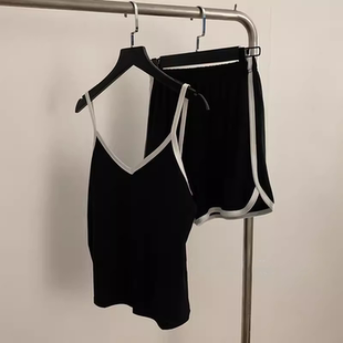 家居服 黑色莫代尔夏季 吊带睡衣女新款 背心带胸垫韩版 ins性感薄款