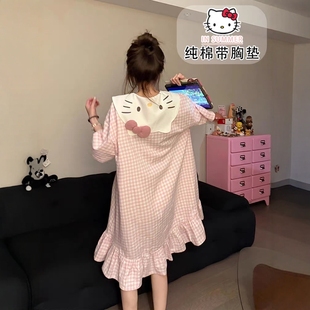 睡衣家居服 hellokitty凯蒂猫睡裙女款 2025新款 夏季 纯棉带胸垫短袖