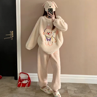 韩系睡衣女冬季新款加绒加厚长毛