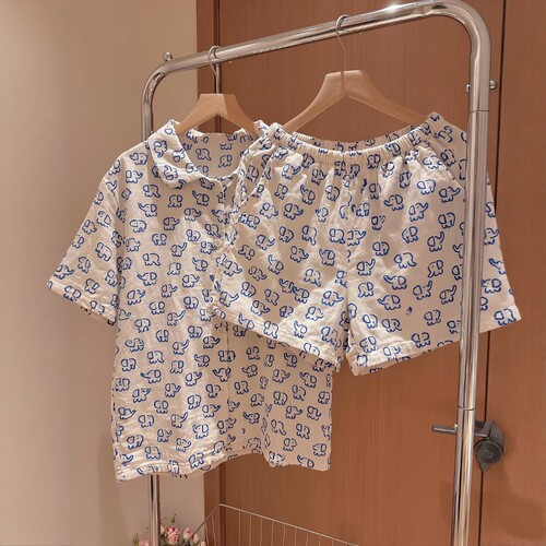 可爱线条小象印花短袖睡衣女夏季