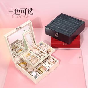 高级多层 首饰盒收纳盒耳钉耳环手饰品带锁超大容量防氧化2024新款