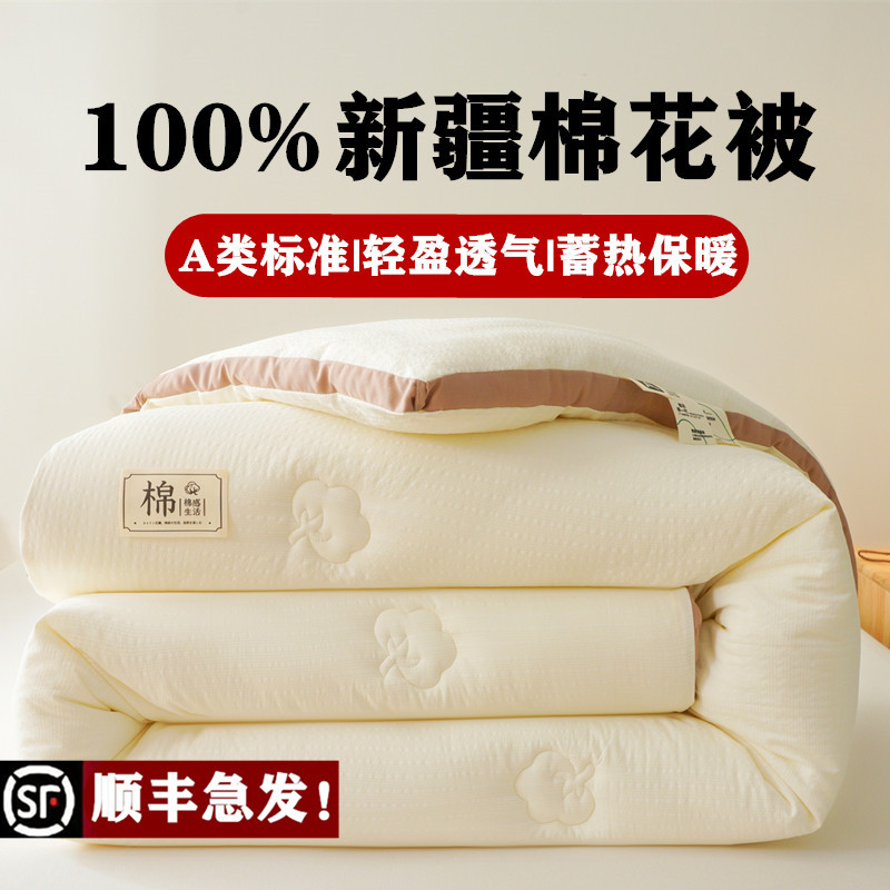 100%新疆一级长绒棉花子被单双人加厚保暖冬被学生宿舍春秋棉被褥