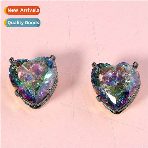 Europe jewelry colorful love heart flower stone zircon earri