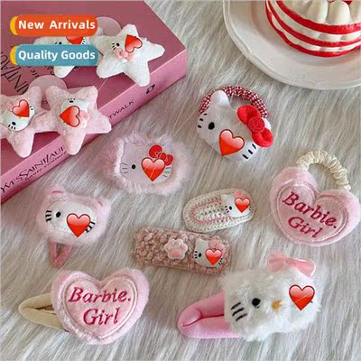 Autumn winter pink plush hair clips girls duckbill clip cute