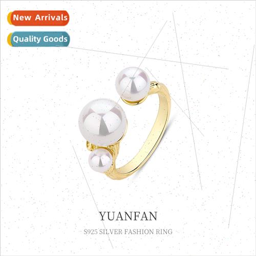 925 silver glass beads open ring women French ins niche fing