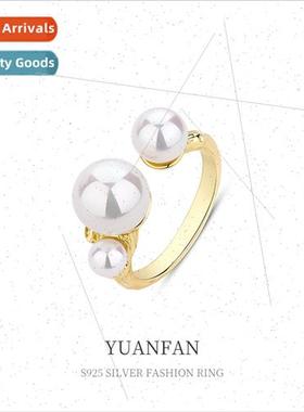 925 silver glass beads open ring women French ins niche fing