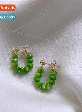 Green cat eye stone earrings 2022 new tide earrings female n
