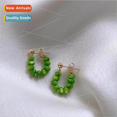 Green cat eye stone earrings 2022 new tide earrings female n