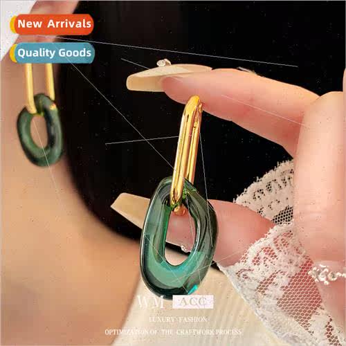 Green Acrylic Geometric Metal Earring Buckles Cold Earrings