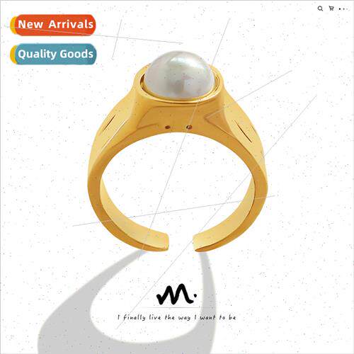 Europe retro niche imation pearl ring female tanium steel go