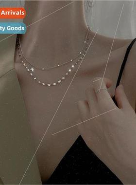 INS Korea cross star double layer sequins necklace collarbon