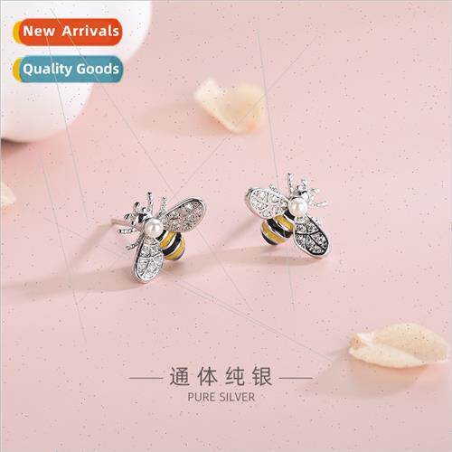 S925 silver Korea diamond beads bee earrings small cute anim