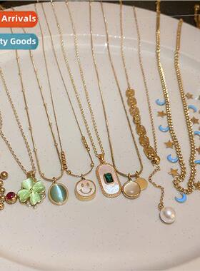 Zirconia Oil Drip Heart Necklace French che Collar Chain Fas