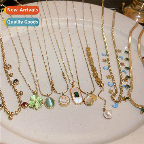 Zirconia Oil Drip Heart Necklace French che Collar Chain Fas