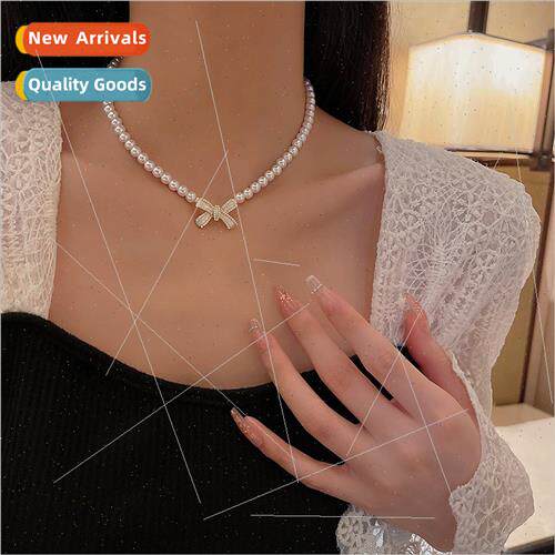 New pearl bow necklace female niche collarbone chain neck ch