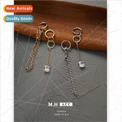 Asymmetric chain tassel earrings female niche minimalist ear
