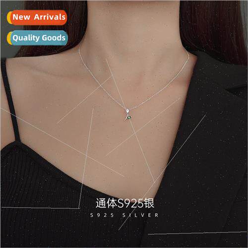 S925 lver Small Green Leaf Zirconia Necklace Women Rose Flow