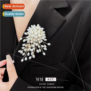 French Elegant Flower Pearl Tassel Brooch Pin Accessories Wo