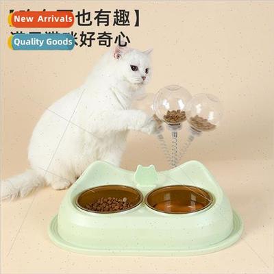 Cat Bowl Leaky Eater Double Bowl Cat Food Bowl Water Bowl Pe