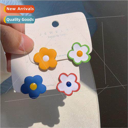 Colorful flowers asymmetric earrings sweet colorful 2023 sum